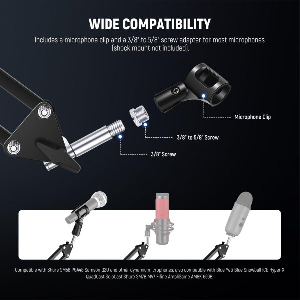 Neewer Microphone Arm Stand Desk Mount Flexible Metal Build-2