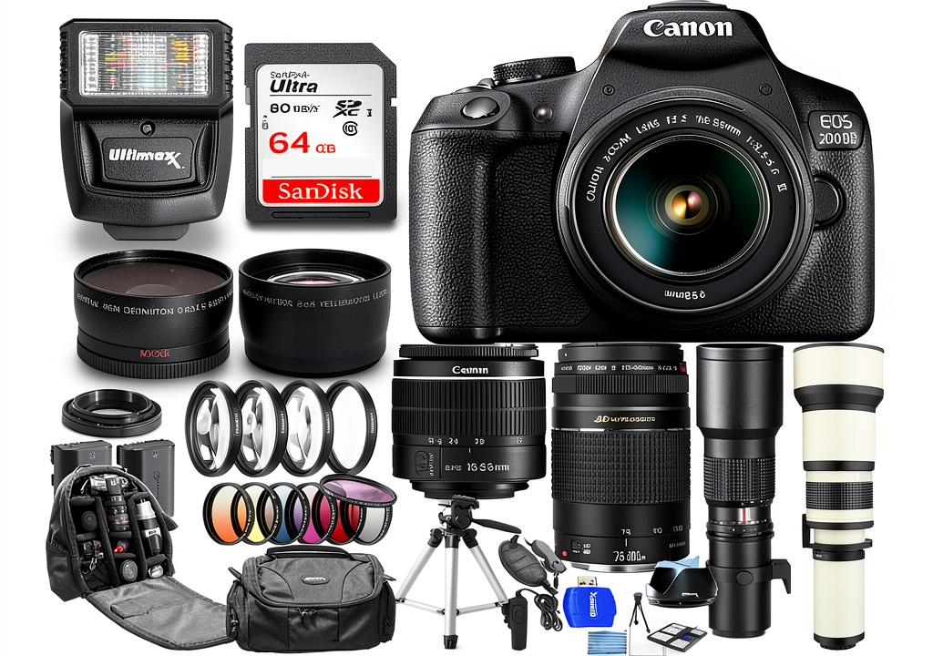 Installing Canon EOS 2000D DSLR Camera Bundle with Lenses 24MP on a wooden desk