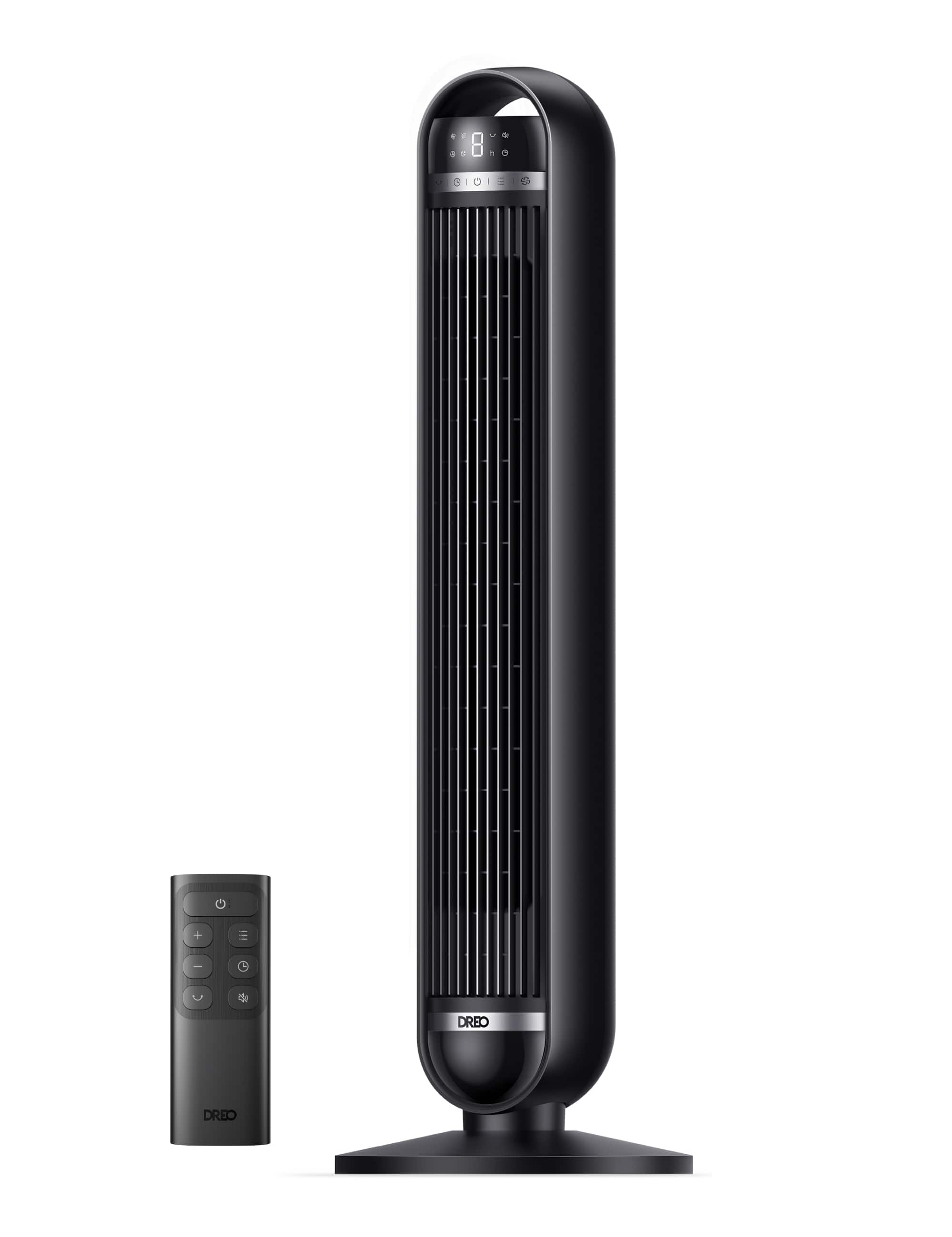 Dreo Tower Fan operating in a bedroom setting