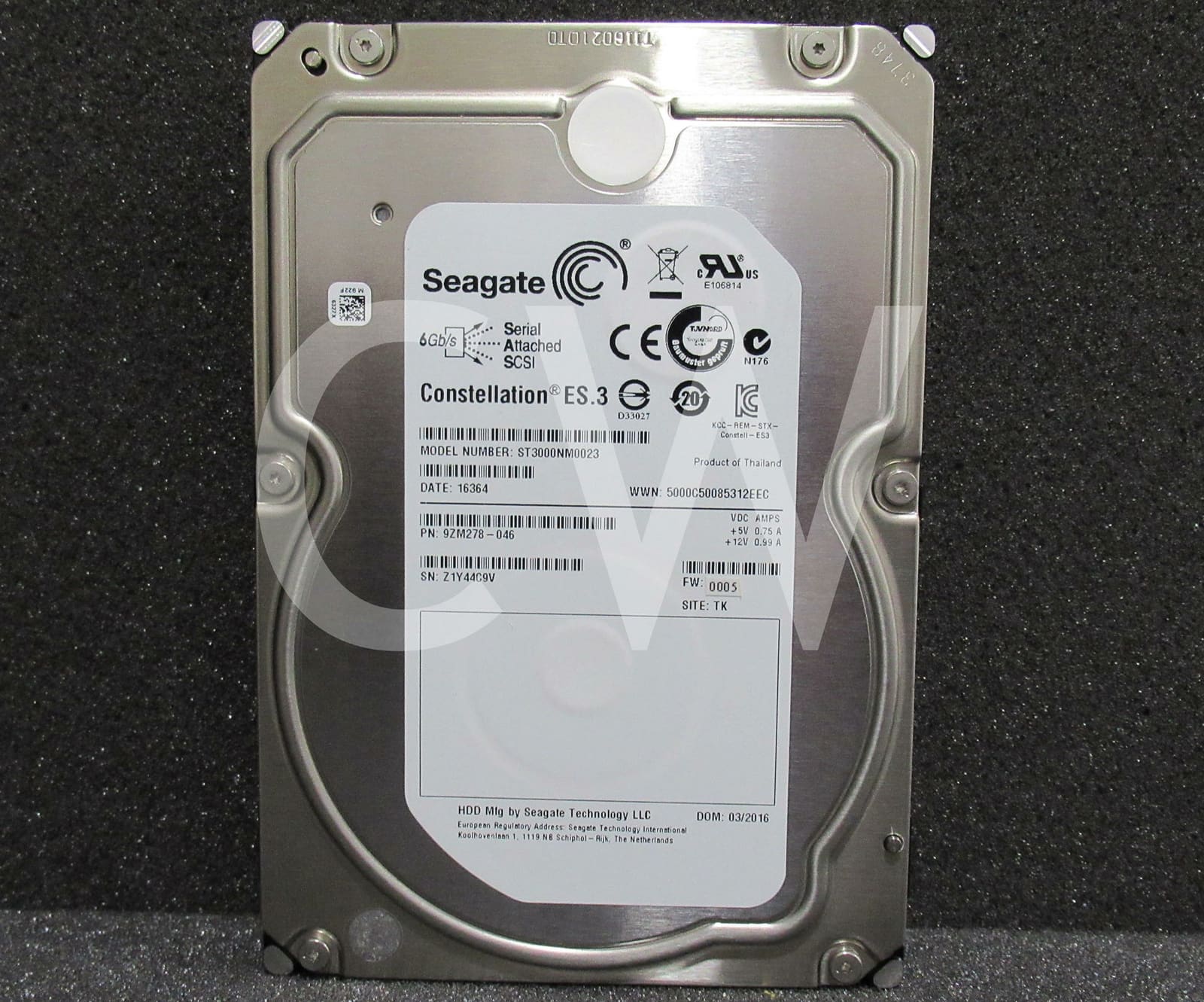 Seagate ST3000NM0023 SAS hard drive installed in a server chassis