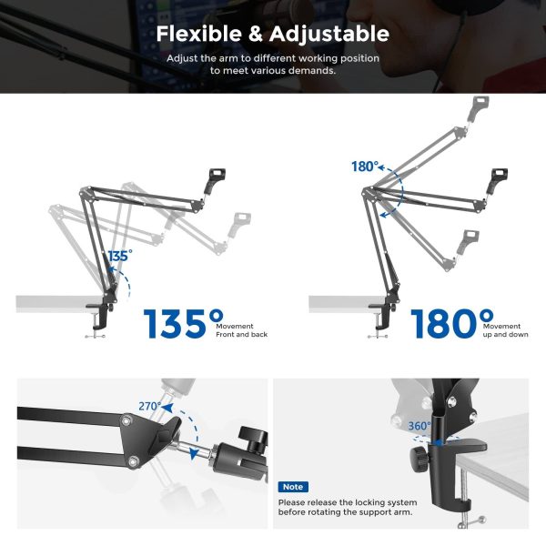 Neewer Microphone Boom Arm Adjustable Desk Mount Studio-4
