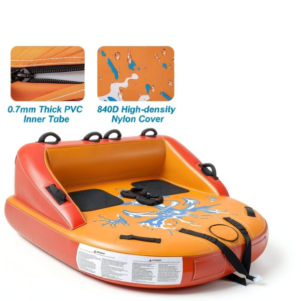 Inflatable Towable Tube 2 Person Capacity Durable Nylon-6