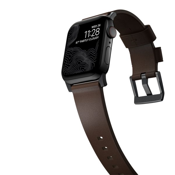 Modern Leather Apple Watch Strap Brown Black Lugs Horween-7