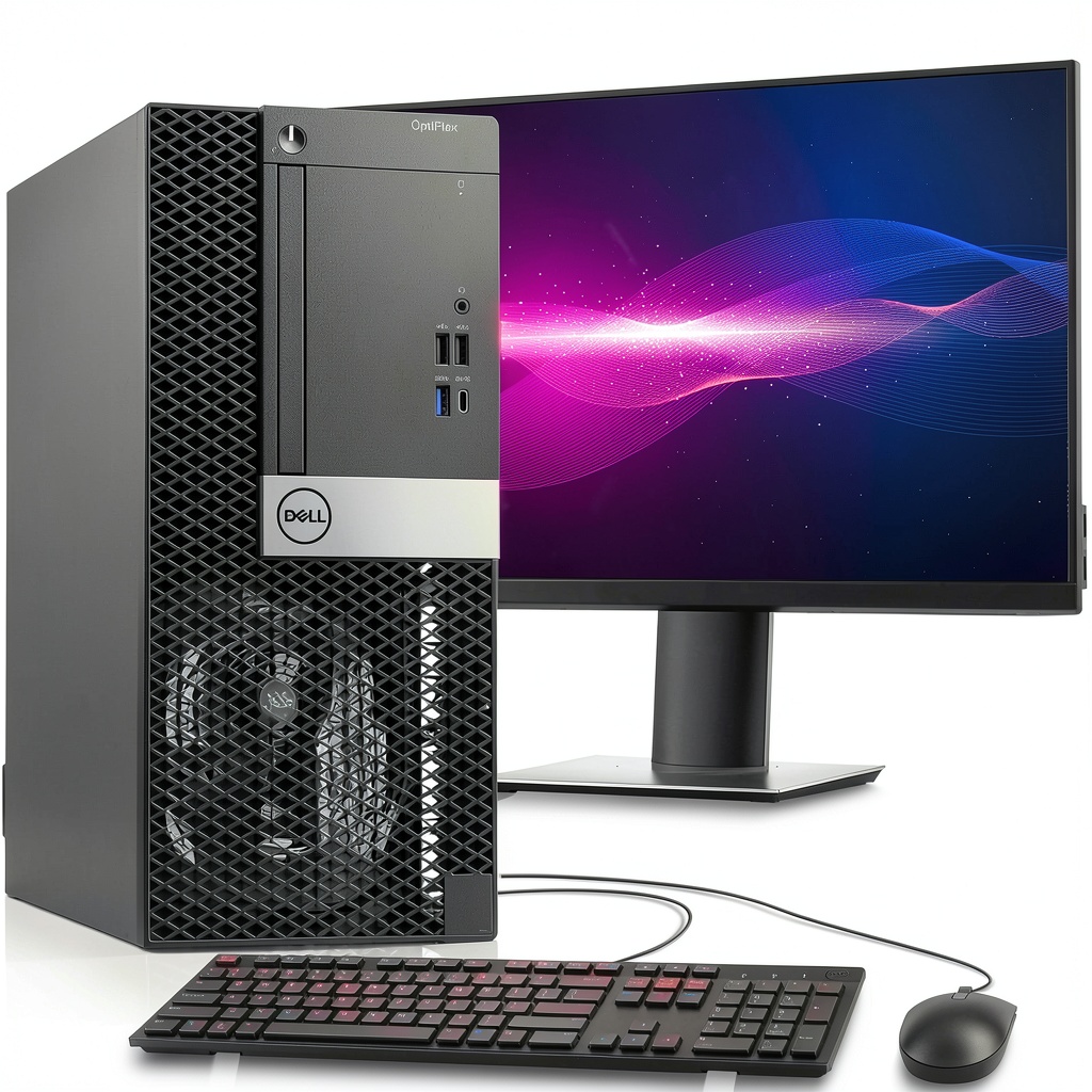 Installing Dell Refurbished OptiPlex Tower Desktop Intel i5 16GB RAM on a wooden desk