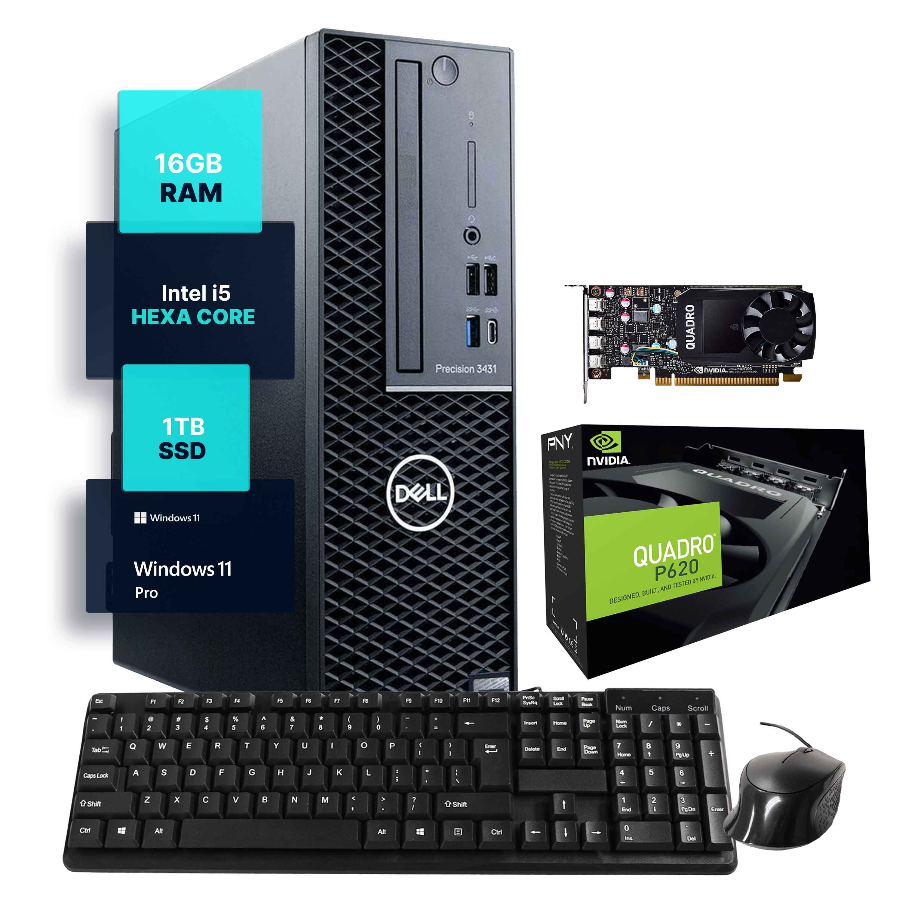 Installing Dell Precision 3431 Desktop Intel i5 NVIDIA Quadro P620 16GB on a wooden desk