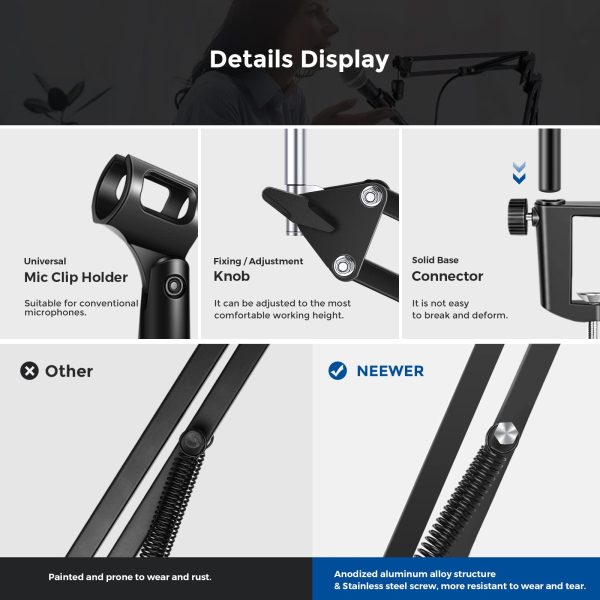 Neewer Microphone Boom Arm Adjustable Desk Mount Studio-6