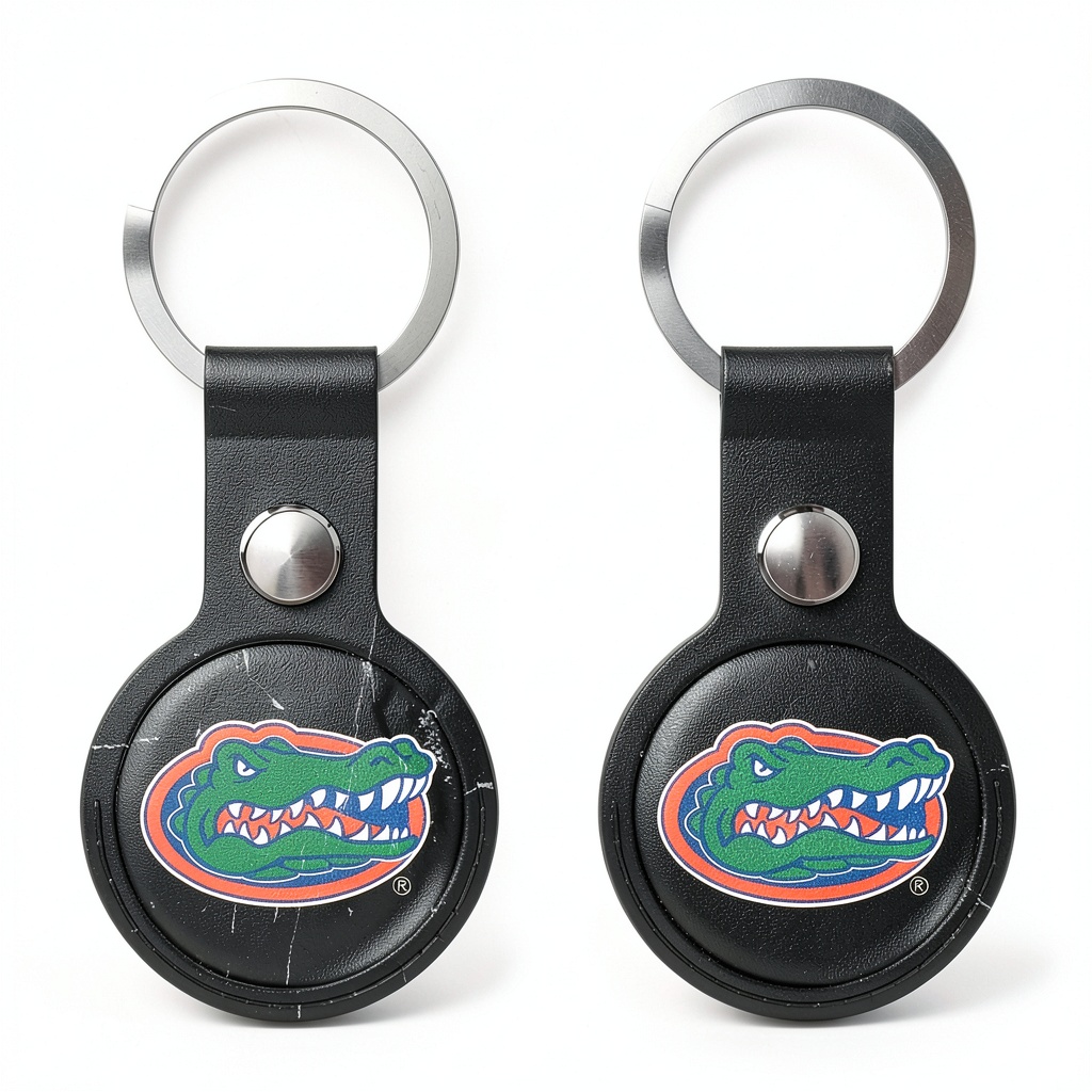 Florida Gators AirTag Holder attached to keychain showing daily wear patterns