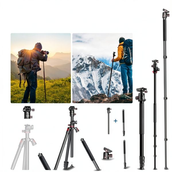 Neewer Metal Tripod Monopod Ball Head Flexible Column TP63-4